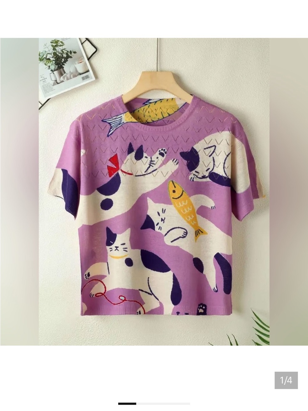 NWT Eyelet Thin Loose-Fit
Printed Round Neck Pullover Cat
Print Sweater